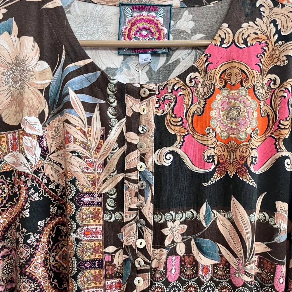 Johnny Was Stretch Tunic, Flora Lace Button Front, Size L, NWT - Picture 2 of 7